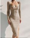 Атрактивна дамска рокля в цвят шампанско - код 76500