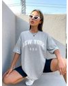 Дамска тениска с надпис "NEW YORK U.S.A" в сиво - код 0012017