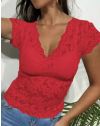 Ефектна дамска блуза с къс ръкав в червено - код 3763