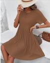 Атрактивна къса дамска рокля в цвят капучино - код 30833
