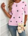 Дамска блуза в розово с атрактивен десен - код 77008
