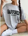 Дамска тениска с надпис "HAPPINESS" в сиво - код 0012013