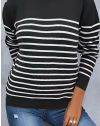 Атрактивен дамски пуловер на райе в черно - код 75054