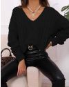 Плетен дамски пуловер в черно - код 0127