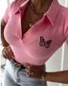 Дамска блуза с бродирана пеперуда в розово - код 11390