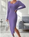 Атрактивна дамска рокля с цепка в лилаво - код 330600
