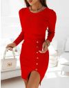 Вталена дамска рокля в червено - код 110120