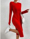 Дамска рокля с цепка в червено - код 33095