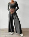 Моден дамски комплект с широк панталон в цвят графит - код 33112
