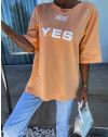 Широка дамска тениска "YES/NO" в цвят праскова - код 56910