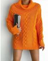 Дълъг дамски пуловер в оранжево - код 10966