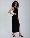 Атрактивна дълга дамска рокля с цепка в черно - код 14066
