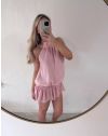Ефирна рокля с воланена долна част в розово - код 26889