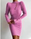 Атрактивна дамска рокля с копчета в розово - код 02544