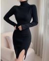 Атрактивна дамска рокля с поло яка в черно - код 07700