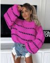 Ефектен къс дамски пуловер в цвят циклама - код 100901