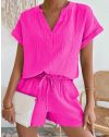 Моден дамски комплект с къси панталонки в цвят циклама - код 33970