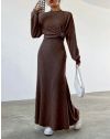 Дамска рокля с допълнителна горна част в тъмнокафяво - код 32999