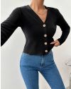 Атрактивна дамска блуза с копчета в черно - код 85501