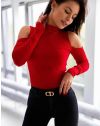Атрактивна дамска блуза с голи рамене в червено - код 11478