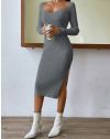 Дамска рокля меко плетиво с ефектно деколте в сиво - код 020188