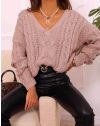 Плетен дамски пуловер в цвят пудра - код 0127