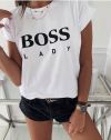 Бяла дамска тениска с принт "BOSS LADY" - код 3583