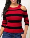 Атрактивна дамска блуза на райе в червено - код 95020