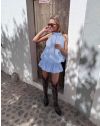 Ефирна рокля с воланена долна част в синьо - код 26889