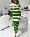 Дълга дамска рокля на райе в зелено - код 75056