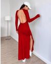 Дълга дамска рокля с гол гръб в червено - код 33363
