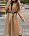 Дамско дълго палто в цвят капучино - код 1566