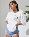 Дамска тениска с принт панда в бяло - код 0012011