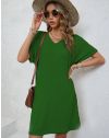 Дамска рокля с къс ръкав в зелено - код 30655