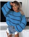 Ефектен къс дамски пуловер в синьо - код 100901