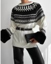 Дамски пуловер с пух на ръкавите - код 8671 - 2