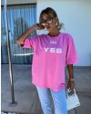 Широка дамска тениска "YES/NO" в розово - код 56910
