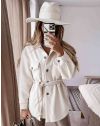 Дамско палто с копчета и колан в бяло - код 6398