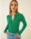 Дамска блуза с V-образно деколте в зелено - код 56899