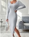 Атрактивна дамска рокля с цепка в сиво - код 330600