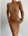 Атрактивна дамска рокля с копчета в цвят капучино - код 02544_