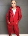 Стилно спортно-елегантно дамско палто с качулка в червено - код 0855