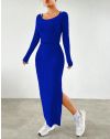 Атрактивна дамска рокля от две части с цепка в синьо - код 33199