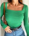 Дамска блуза с деколте в зелено - 73593