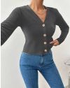 Атрактивна дамска блуза с копчета в сиво - код 85501