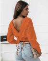 Дамска блуза с атрактивен гръб в оранжево - код 5007
