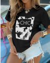 Тениска "CHIC" с щампа и свободна кройка в черно - код 60056