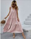 Свободна дълга рокля в розово - код 8149