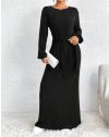 Дълга дамска рокля с колан в черно - код 33560