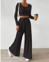 Моден дамски комплект с широк панталон в черно - код 33112